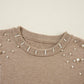 Smoke Gray Pearled Drop Shoulder Round Neck Sweater