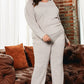 Parchment Plus Size Ribbed V Neck Pullover and Pants Set