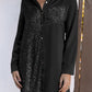 Black Sequin Splicing Pocket Buttoned Shirt Dress