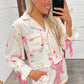 White Christmas Wine Glass Print Bow Knot Two Piece Pajama Set