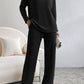 Black Ribbed Knit V Neck Slouchy Two-piece Outfit