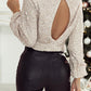 Silvery Sequin Puff Sleeve Cutout Back Blouse