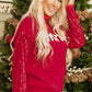 Racing Red Merry Graphic Sequin Sleeve Turtleneck Sweater