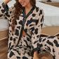 Khaki Cheetah Contrast Trim Loose Fit Two Piece Sleepwear