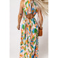 Multi Colour Leaf Print Cut Out Maxi Dress - Sokayaa