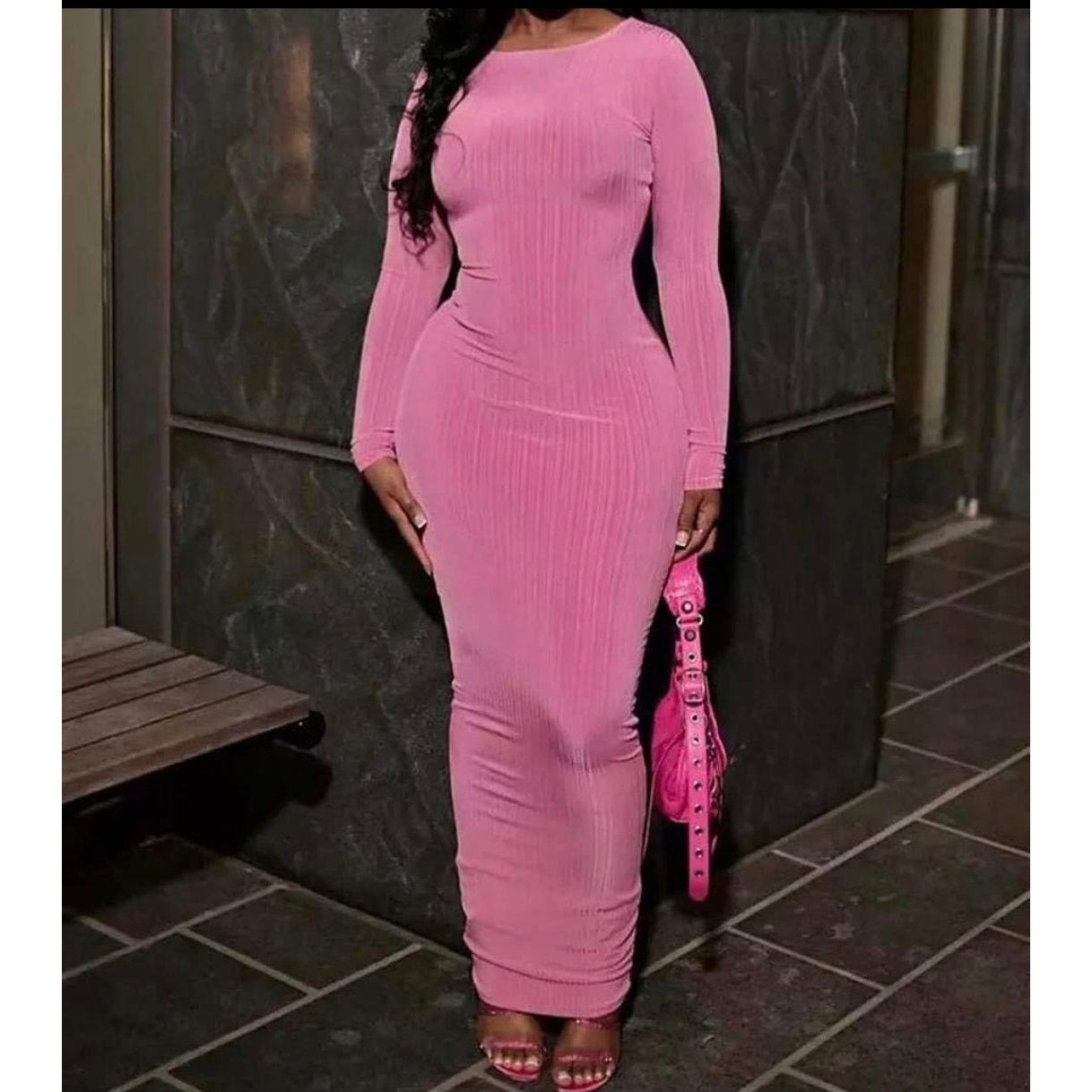 Bodycon Maxi Dress Pink - Sokayaa